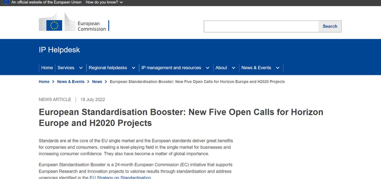 European Commission | European Standardisation Booster: New Five Open Calls for Horizon Europe and H2020 Projects