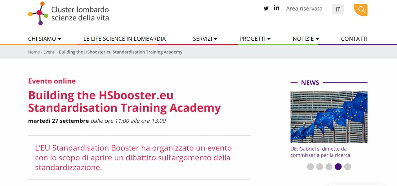 Cluster lombardo scienze della vita | Building the HSbooster.eu Standardisation Training Academy